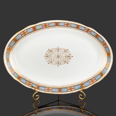 Блюдо большое, фарфор, роспись, эмаль, золочение, Товарищество М.С. Кузнецова в Вербилках (г. Дмитров), Российская империя, 1891-1917 гг.