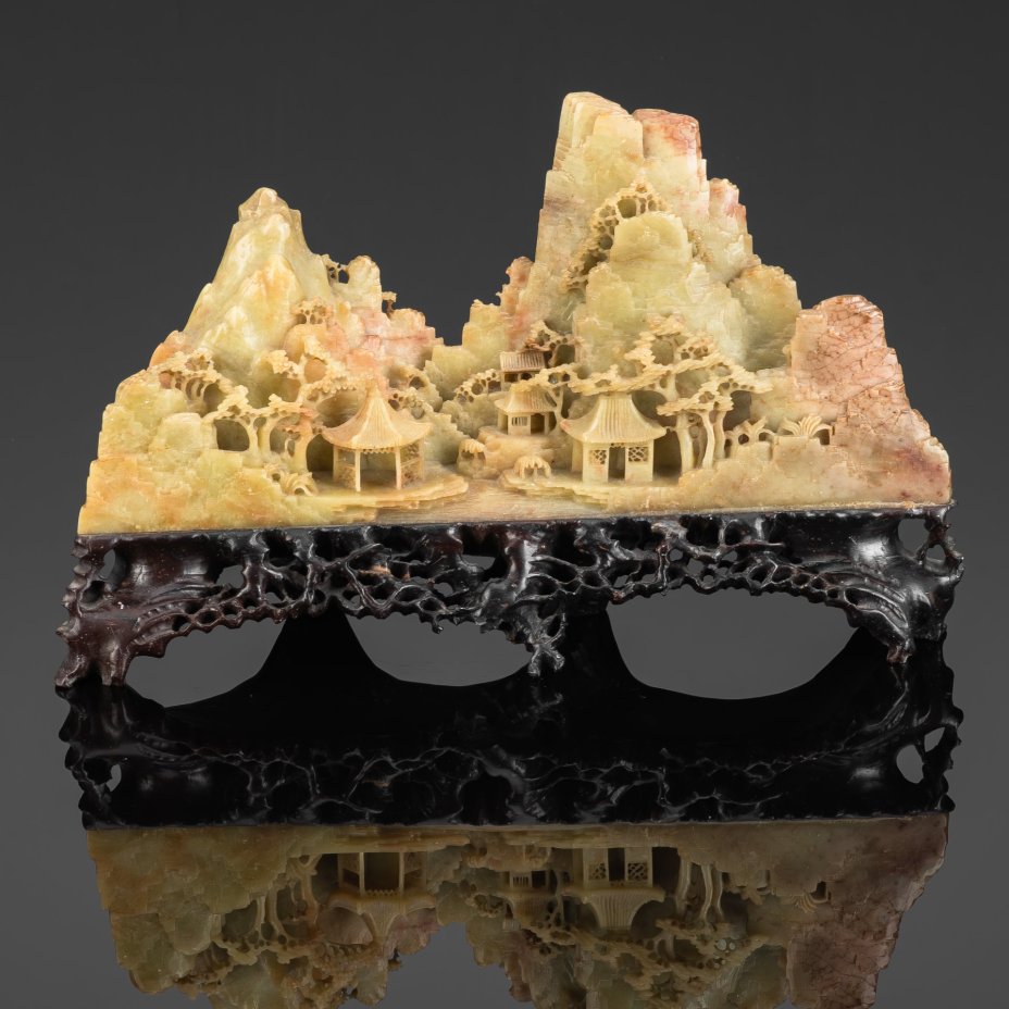 Статуэтка "Вид на пагоды", талькохлорит (мыльный камень), резьба, Азия