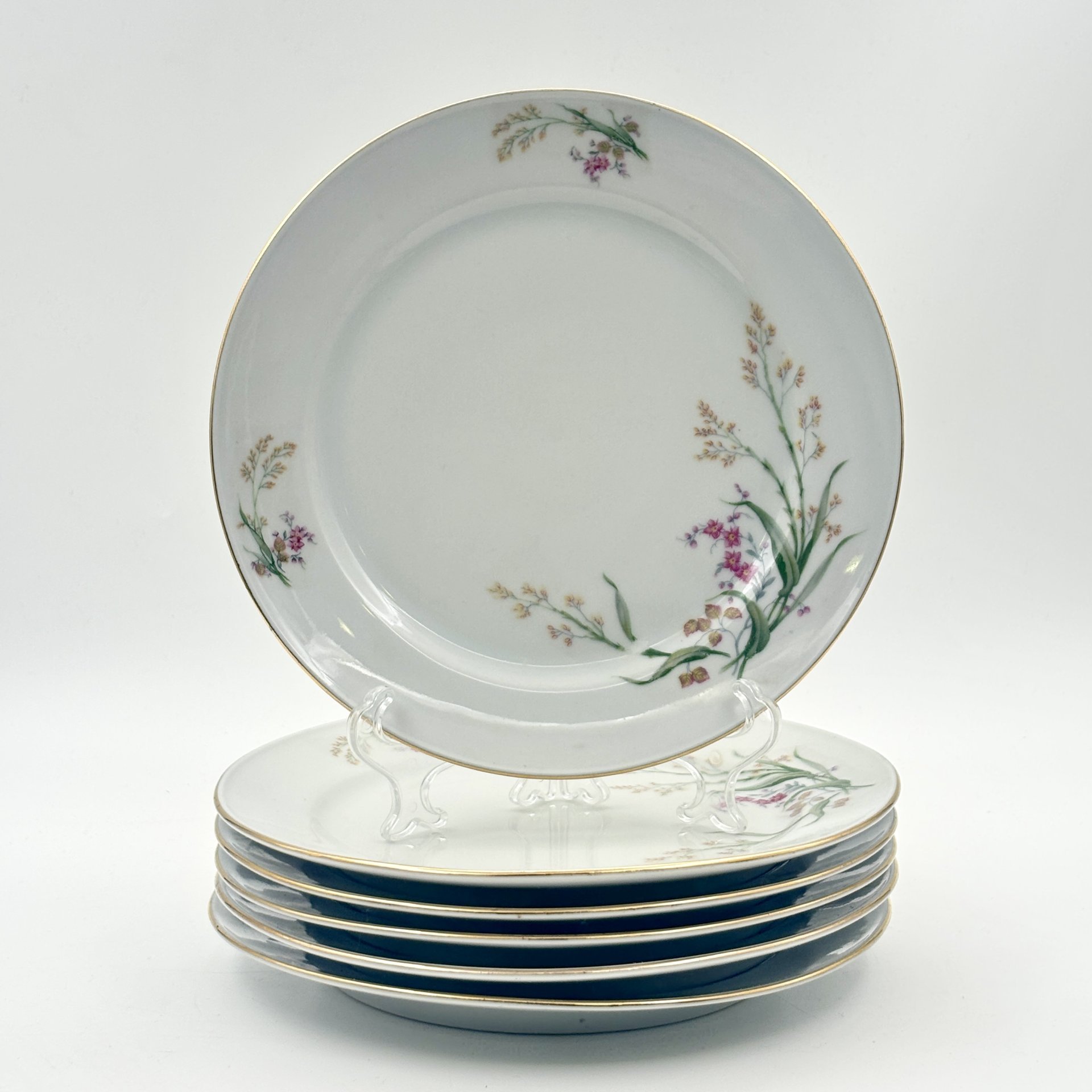 Набор десертных тарелок с цветочным декором на 6 персон, фарфор, деколь, золочение, Bareuther & Co., Bavaria, Германия, 1931-1945 гг.