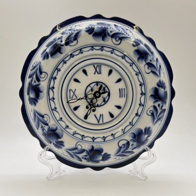 Часы настенные с изображением цветов, Гжель