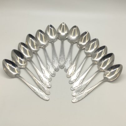 Набор из 13-ти столовых ложек с растительным декором, Производственное объединение "Мосметаллопосуда", алюминий, СССР, 1972-1982 гг.