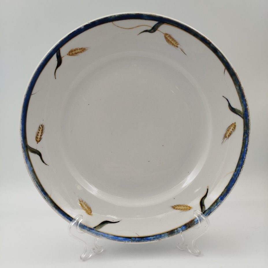 Набор обеденных тарелок "Золотые колосья" (обеденная и суповая), автор росписи Мысягин В.П., фарфор, роспись, золочение, Дулевский фарфоровый завод (Дулёво), СССР, 1951 г.