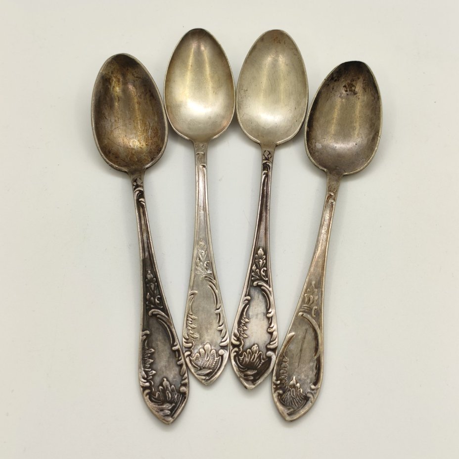 Набор из 4-х чайных ложек с орнаментированными черенками, металл, Московский платиновый завод «Платиноприбор» (МПЗ), СССР, 1930-1940 гг.