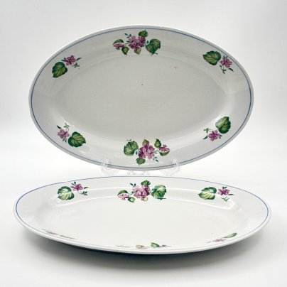 Набор из 2-х сервировочный блюд овальной формы с цветочным декором, фарфор, деколь, Дулевский фарфоровый завод (Дулёво), СССР, 1958 г.