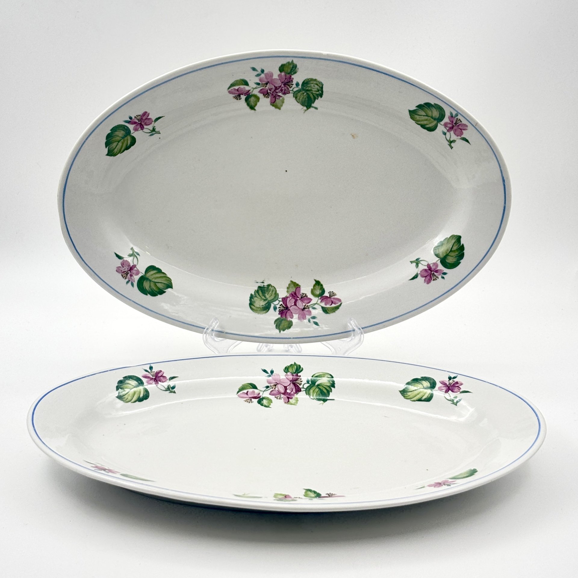 Набор из 2-х сервировочный блюд овальной формы с цветочным декором, фарфор, деколь, Дулевский фарфоровый завод (Дулёво), СССР, 1958 г.