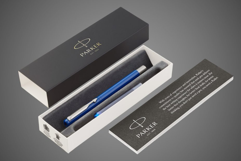 Перьевая ручка Parker Vector Standard F01, цвет: Blue, Металлы: латунь, пластик, хром