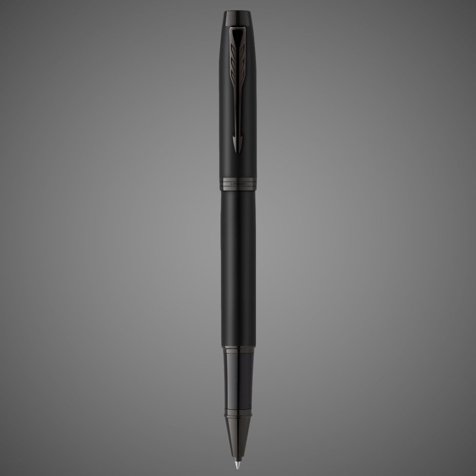 Ручка-роллер Parker IM Achromatic, Black BT, стержень: F, цвет чернил: black, в подарочной упаковке., Лаки и смолы: лак, латунь