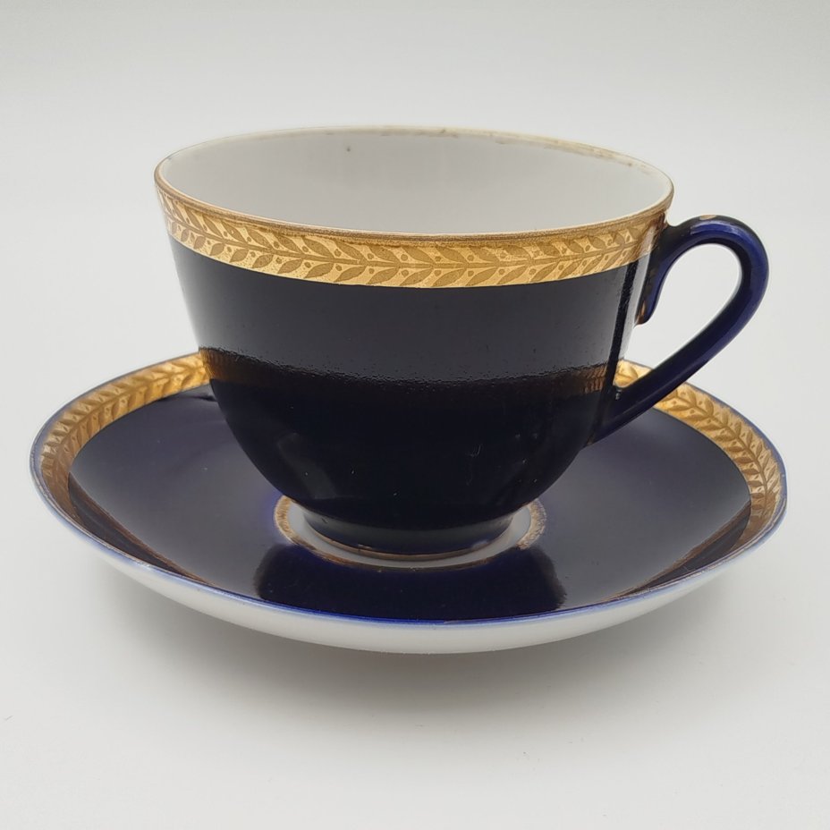 Пара чайная "Колос", фарфор, кобальт, золочение, Ленинградский фарфоровый завод (ЛФЗ), СССР, 1957-1970 гг.