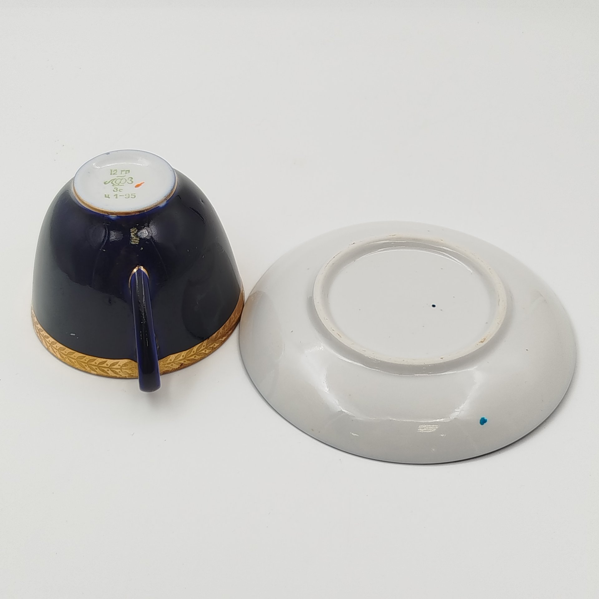 Пара чайная "Колос", фарфор, кобальт, золочение, Ленинградский фарфоровый завод (ЛФЗ), СССР, 1957-1970 гг.