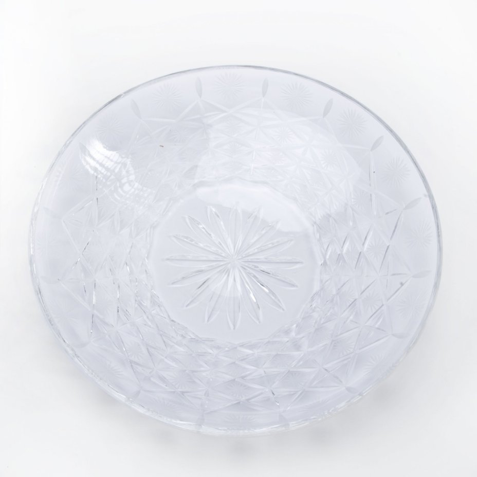 Блюдо с рельефным декором, хрусталь, алмазная грань, СССР, 1960-1990 гг.