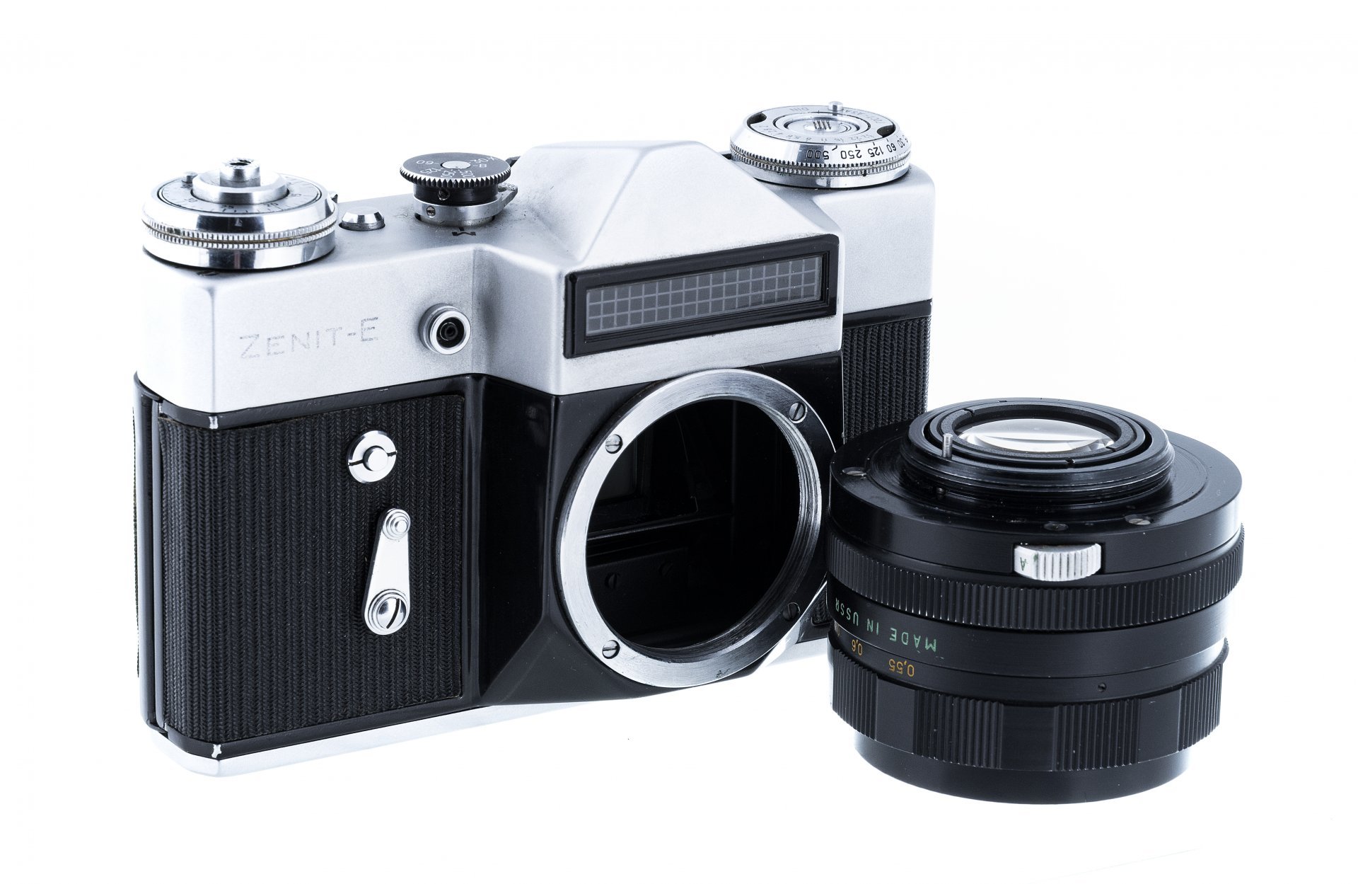 Фотоаппарат "Zenit-E" с объективом "Helios-44М", металл, пластик, завод "КМЗ", СССР, 1965-1982 гг.