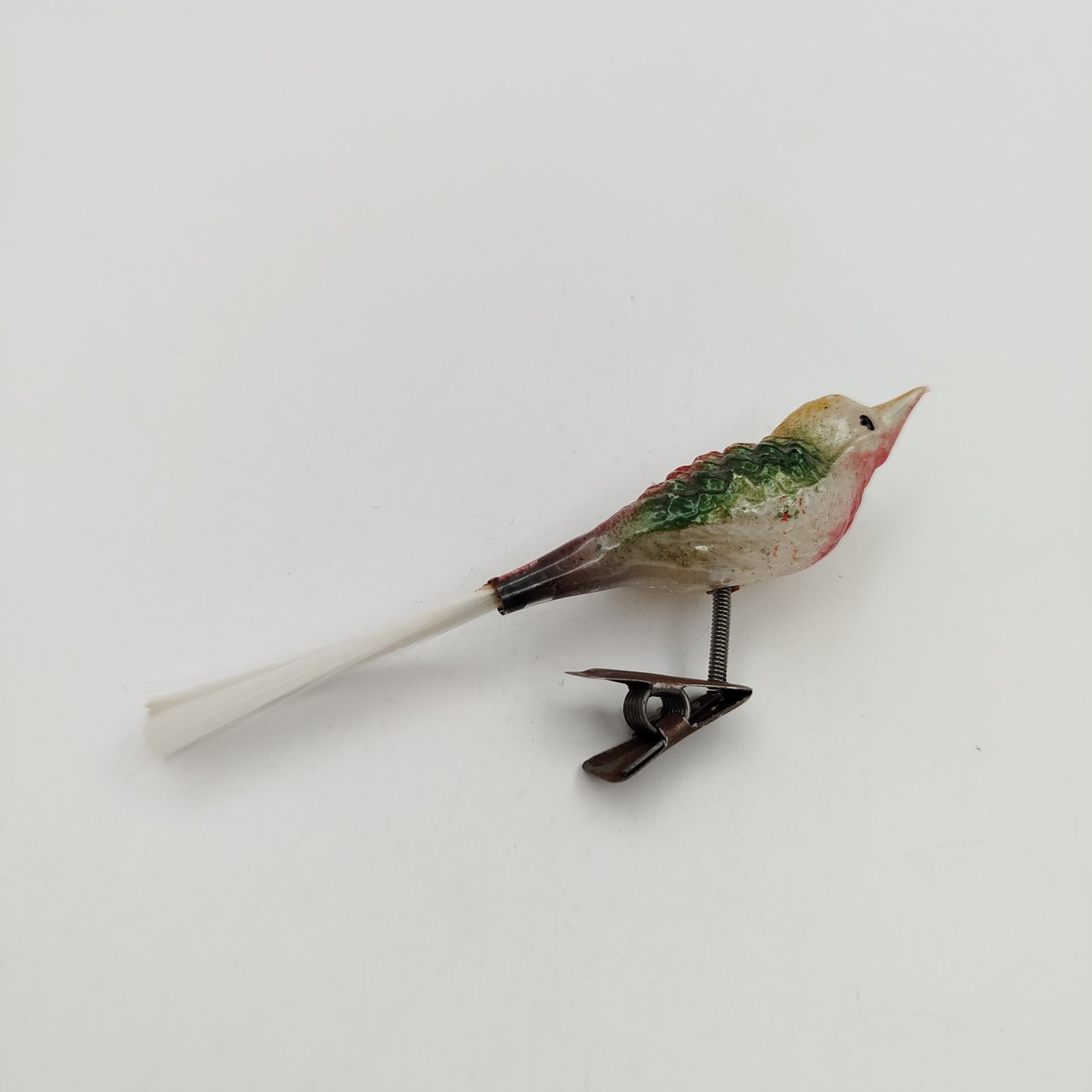 Елочная игрушка в виде птички, стекло, роспись, металл, Германия, 1920-1950 гг.