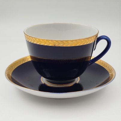 Пара чайная "Колос", фарфор, кобальт, золочение, Ленинградский фарфоровый завод (ЛФЗ), СССР, 1957-1970 гг.