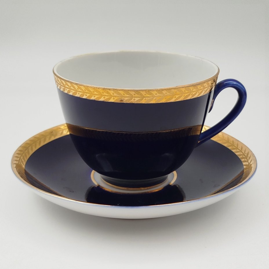 Пара чайная "Колос", фарфор, кобальт, золочение, Ленинградский фарфоровый завод (ЛФЗ), СССР, 1957-1970 гг.