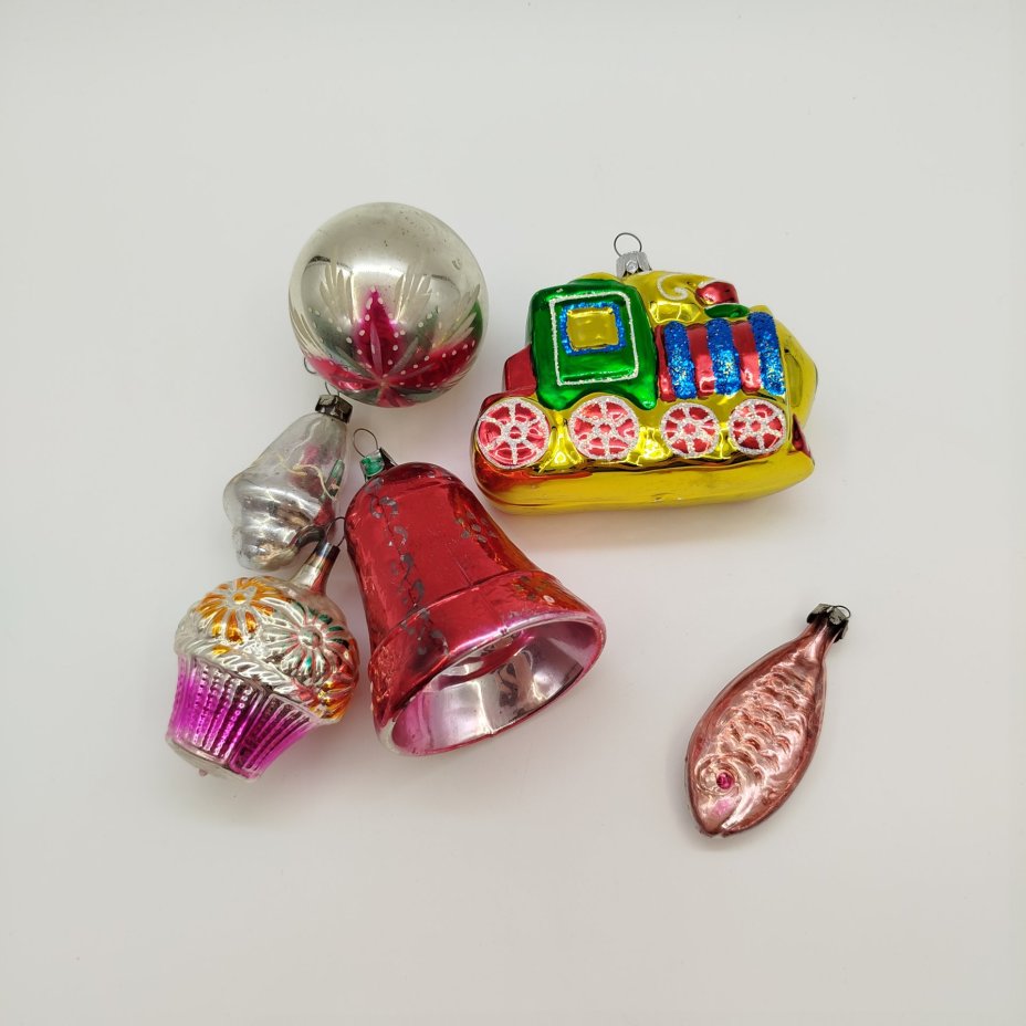 Набор из шести елочных игрушек, стекло, металл, СССР, 1960-2000 гг.