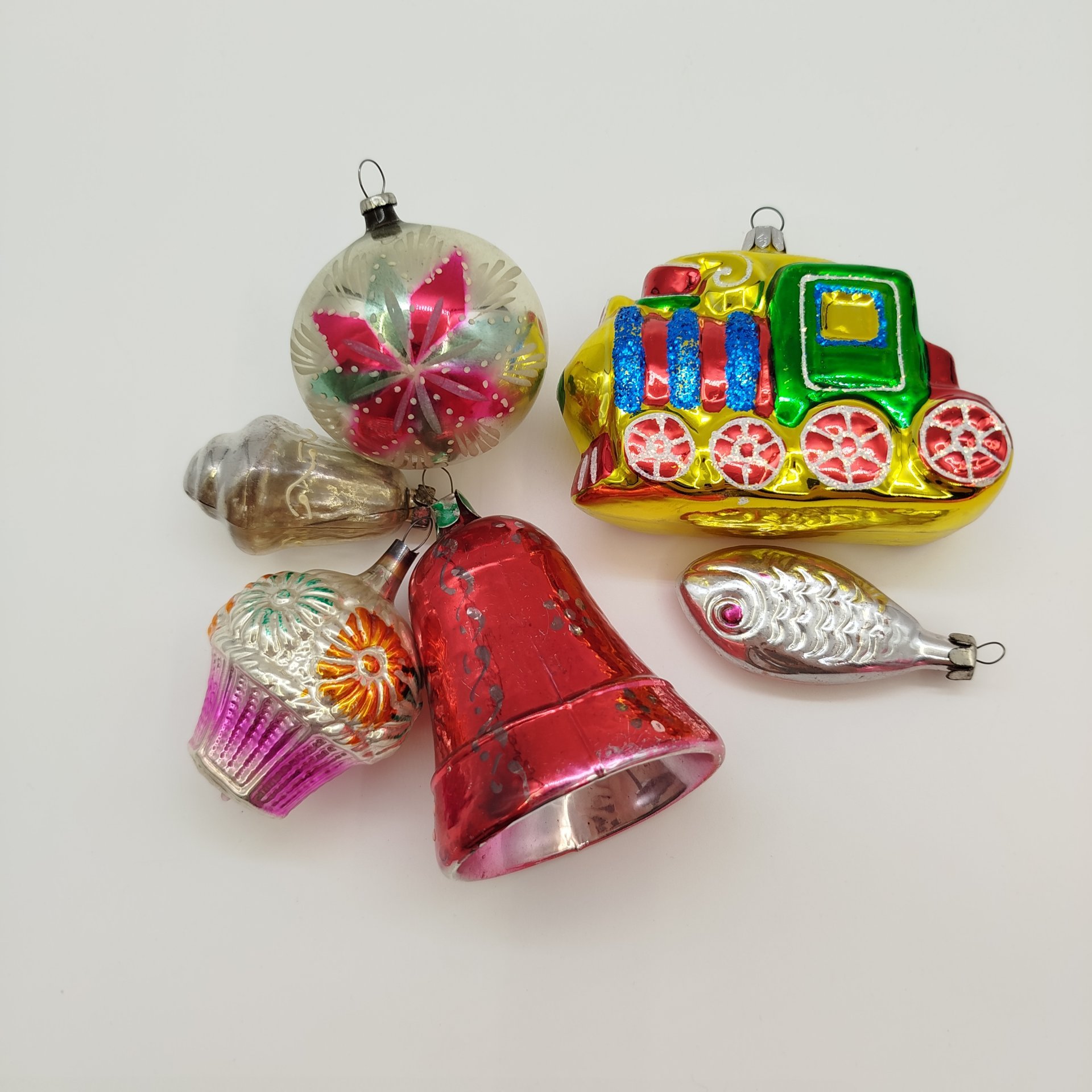 Набор из шести елочных игрушек, стекло, металл, СССР, 1960-2000 гг.