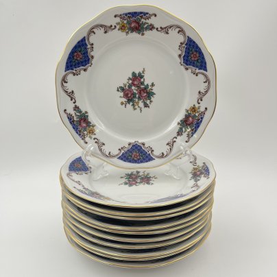 Набор из 11-ти десертных тарелок с цветочным декором, фарфор, деколь, золочение, Bohemia (Neurohlau), Чехословакия, 1970-1990 гг.