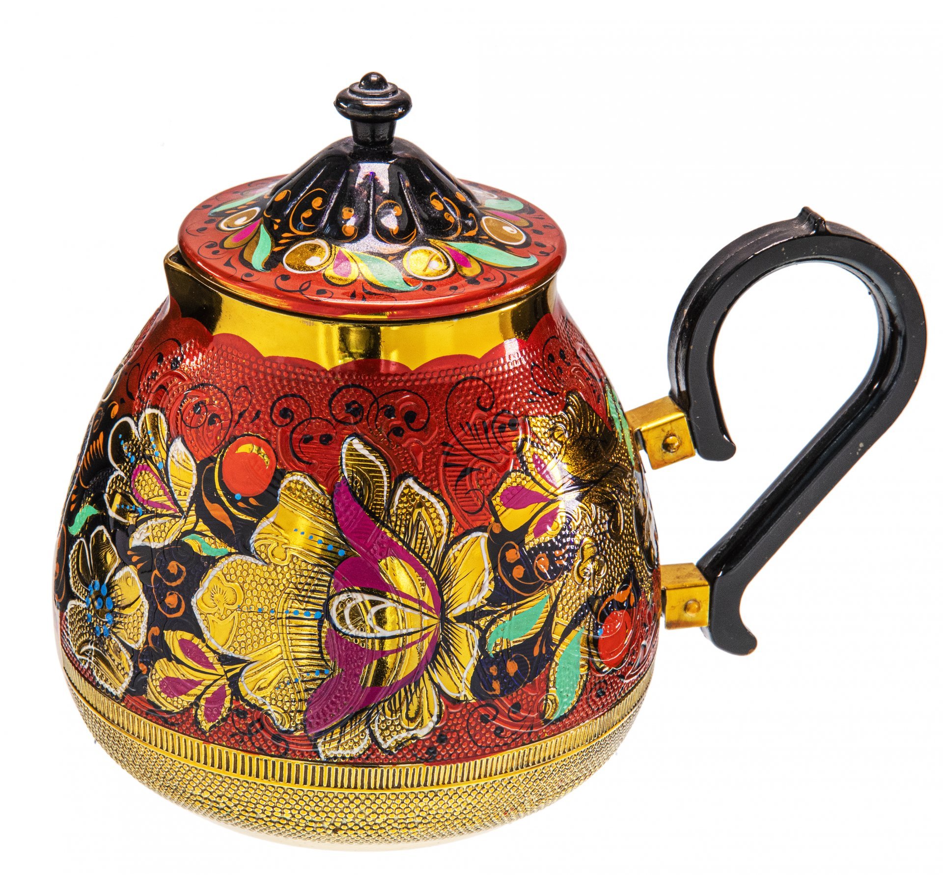 Чайно - кофейный сервиз с цветочной росписью, алюминий, эмаль, СССР, 1970-1990 гг.