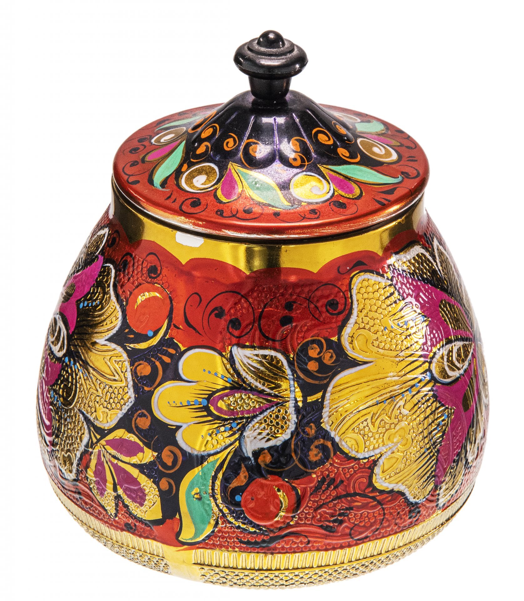 Чайно - кофейный сервиз с цветочной росписью, алюминий, эмаль, СССР, 1970-1990 гг.