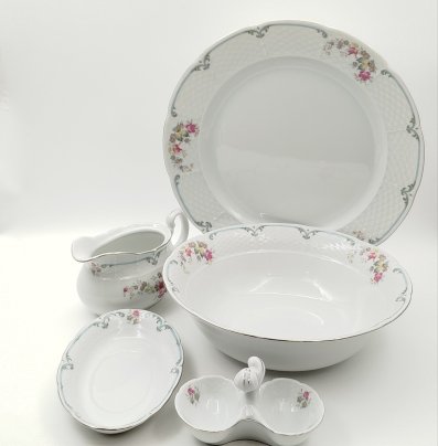 Набор сервировочный с цветочным декором (5 предметов), фарфор, деколь, Thun (Тун), Чехия, 2000-2020 гг.