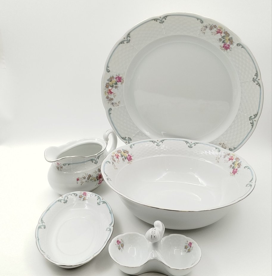 Набор сервировочный с цветочным декором (5 предметов), фарфор, деколь, Thun (Тун), Чехия, 2000-2020 гг.