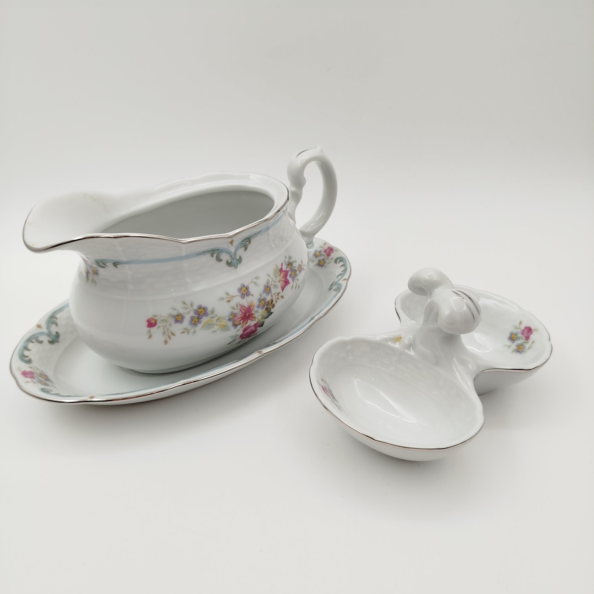 Набор сервировочный с цветочным декором (5 предметов), фарфор, деколь, Thun (Тун), Чехия, 2000-2020 гг.