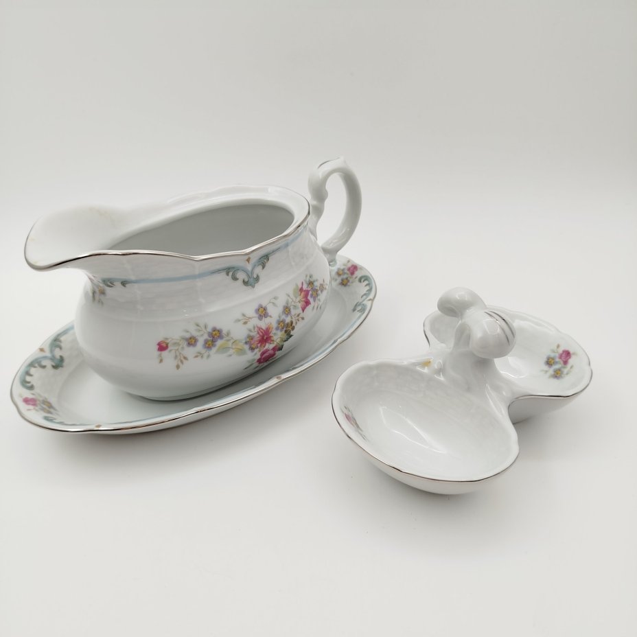 Набор сервировочный с цветочным декором (5 предметов), фарфор, деколь, Thun (Тун), Чехия, 2000-2020 гг.