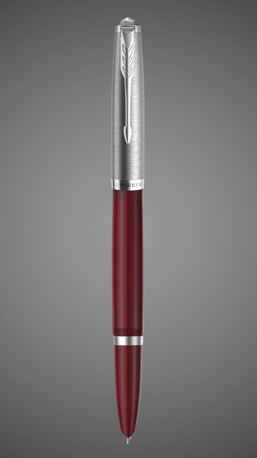 Перьевая ручка Parker 51 CORE BURGUNDY CT, перо: F, цвет чернил: black/blue, в подарочной упаковке., Металлы: нержавеющая сталь, палладий, пластик