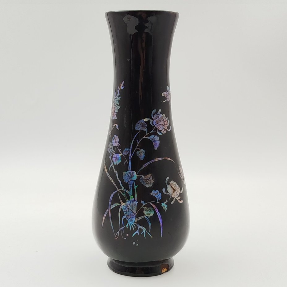 Ваза с растительным декором в восточном стиле, папье-маше, лак, перламутр, Вьетнам, 1970-1990 гг.