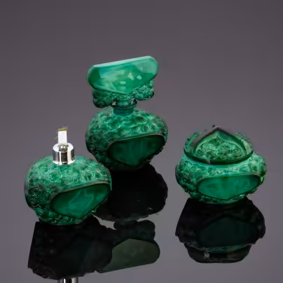 Парфюмерный набор (винтажный), состоящий из двух флаконов и шкатулки, Glassexport Jablonecglass