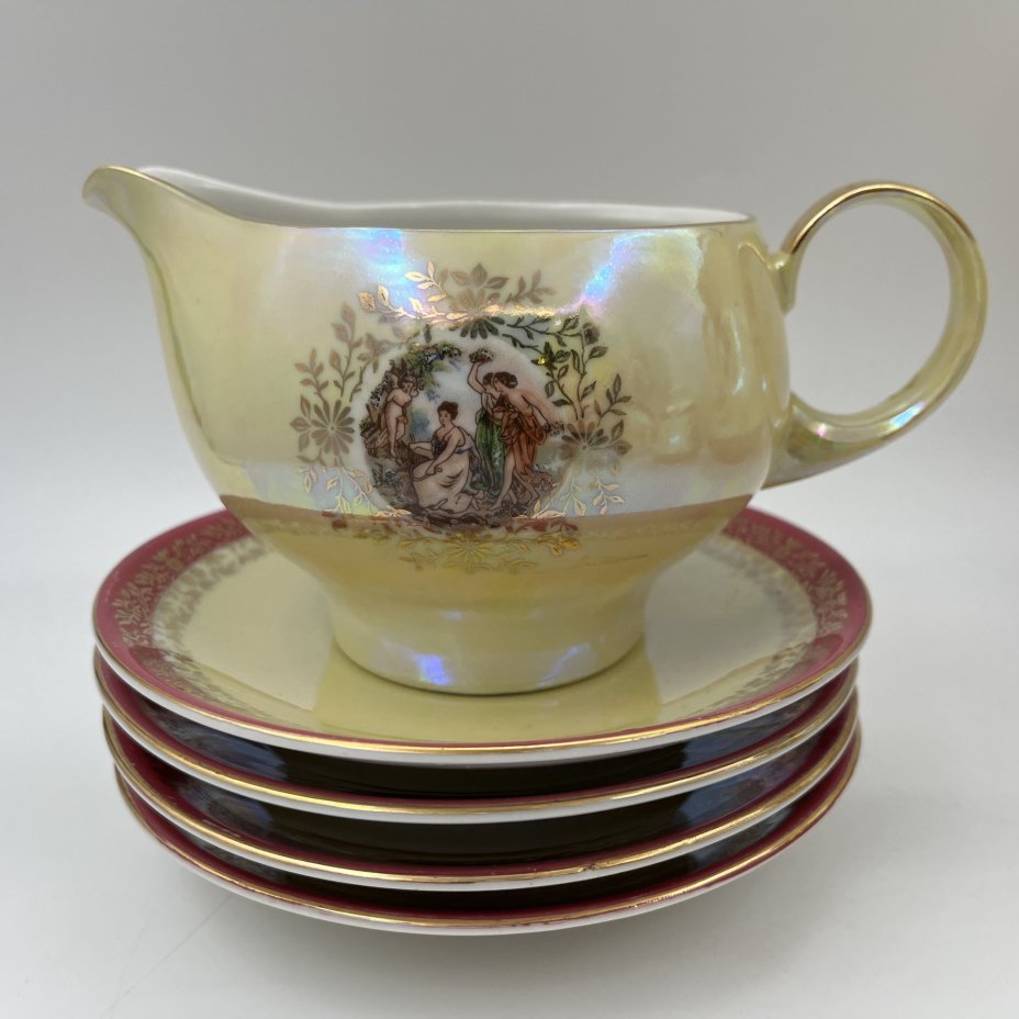 Сервиз чайно-кофейный на 4 персоны (11 предметов) "Мадонна", фарфор, деколь, люстр, золочение, Spezial Eisenberg Porzellan (SEP), ГДР, 1960-1980 гг.