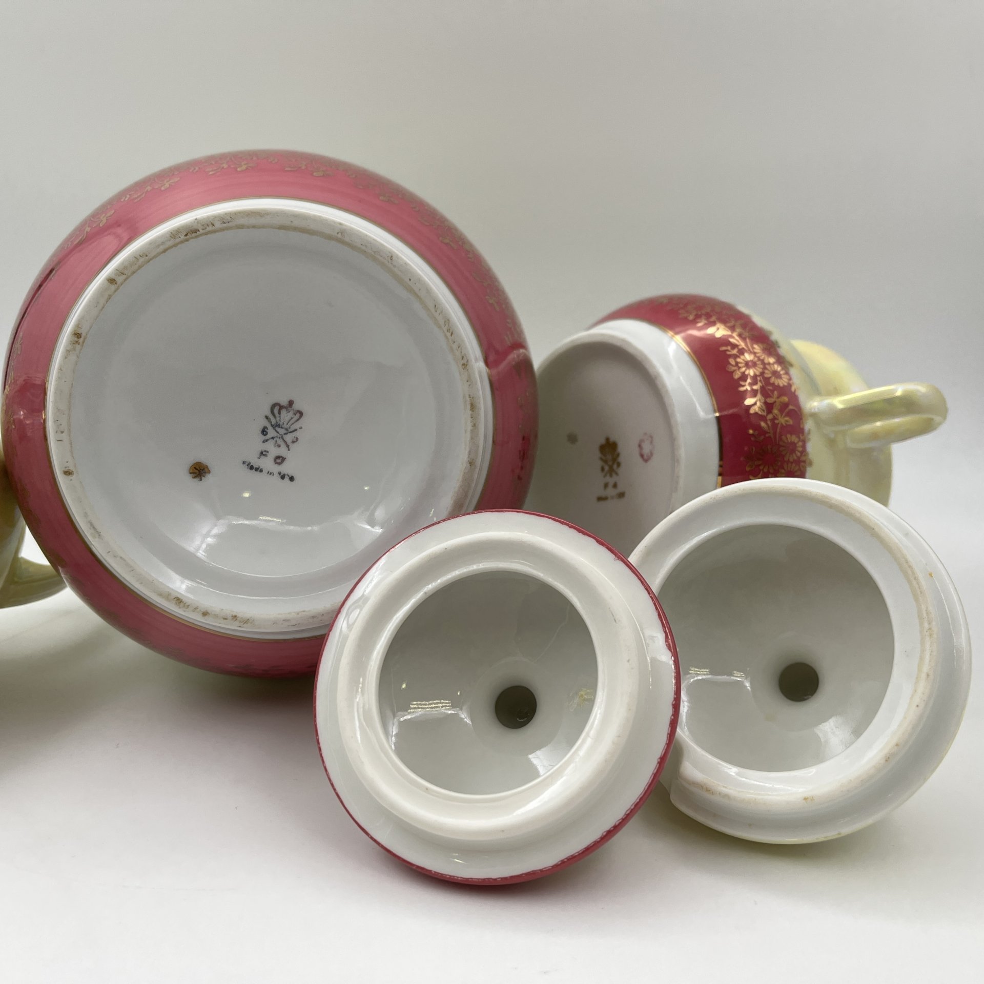 Сервиз чайно-кофейный на 4 персоны (11 предметов) "Мадонна", фарфор, деколь, люстр, золочение, Spezial Eisenberg Porzellan (SEP), ГДР, 1960-1980 гг.