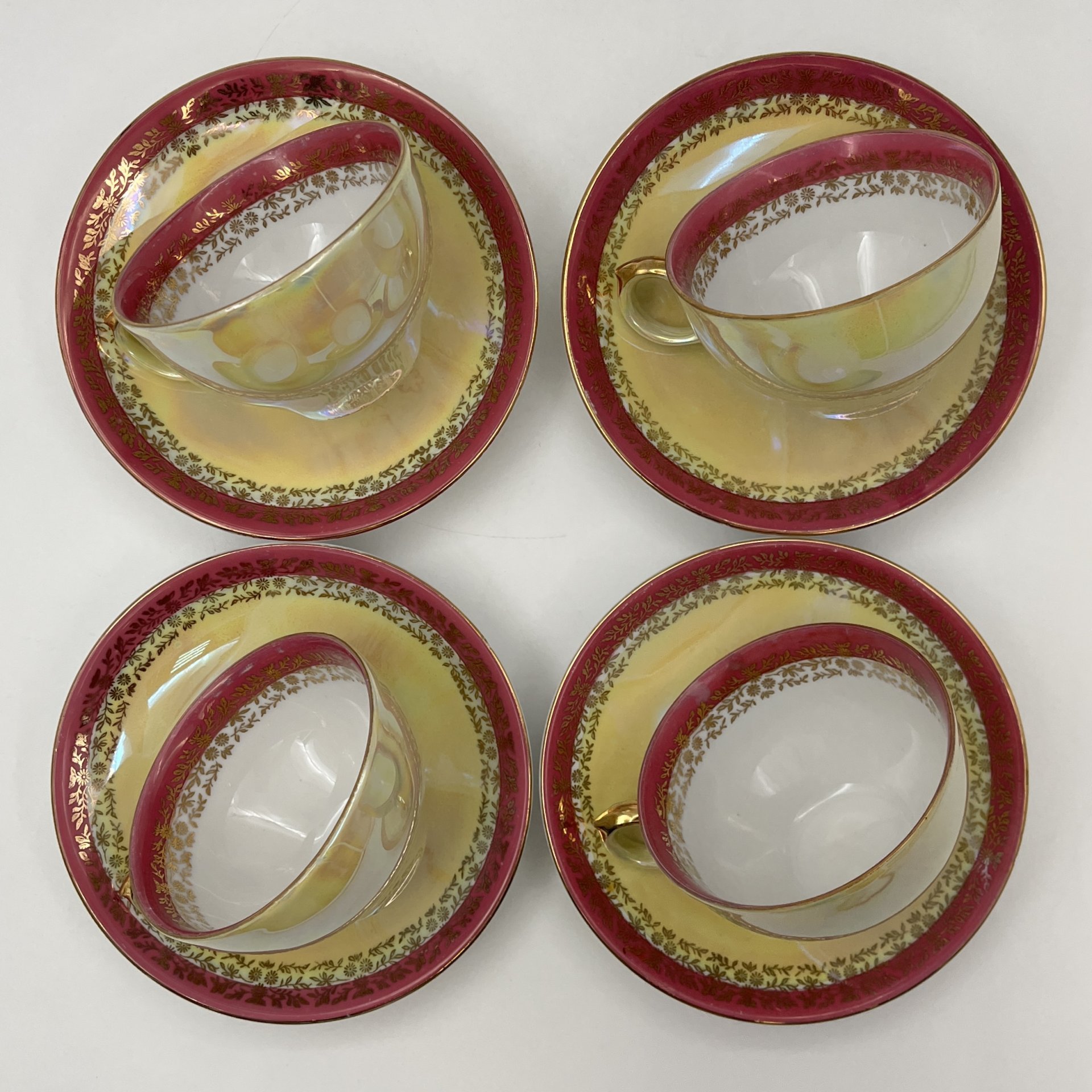 Сервиз чайно-кофейный на 4 персоны (11 предметов) "Мадонна", фарфор, деколь, люстр, золочение, Spezial Eisenberg Porzellan (SEP), ГДР, 1960-1980 гг.