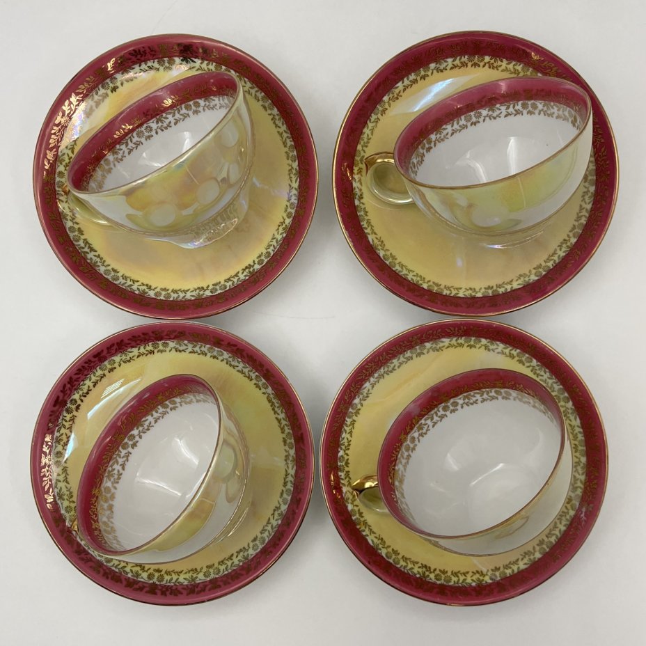 Сервиз чайно-кофейный на 4 персоны (11 предметов) "Мадонна", фарфор, деколь, люстр, золочение, Spezial Eisenberg Porzellan (SEP), ГДР, 1960-1980 гг.