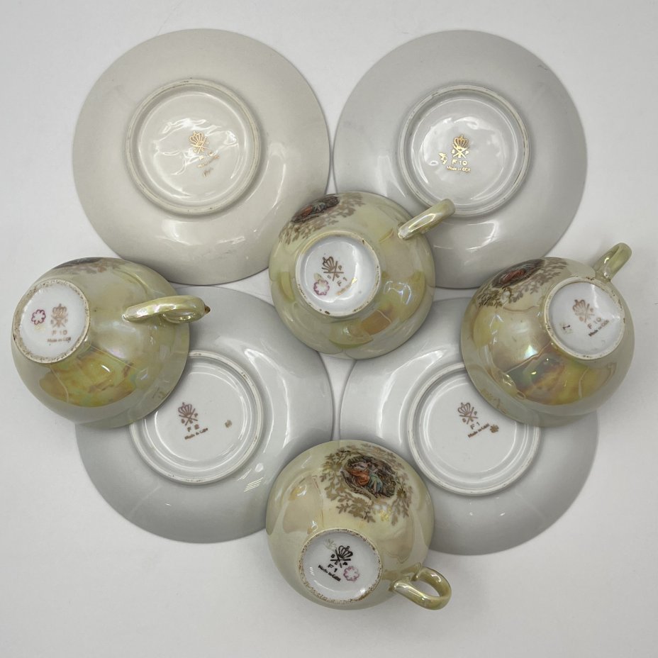 Сервиз чайно-кофейный на 4 персоны (11 предметов) "Мадонна", фарфор, деколь, люстр, золочение, Spezial Eisenberg Porzellan (SEP), ГДР, 1960-1980 гг.