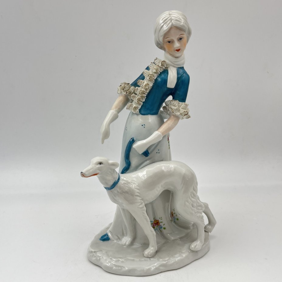 Статуэтка "Девушка с борзой", фарфор, роспись, Германия, 1950-1980 гг.