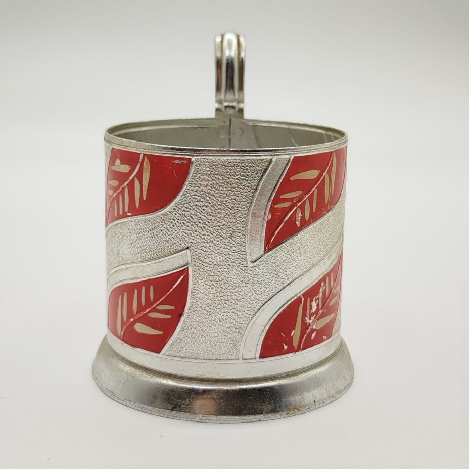 Подстаканник "Красные листья", алюминий, роспись, Казаковский завод художественных изделий (КХИ), СССР, 1960-1970 гг.