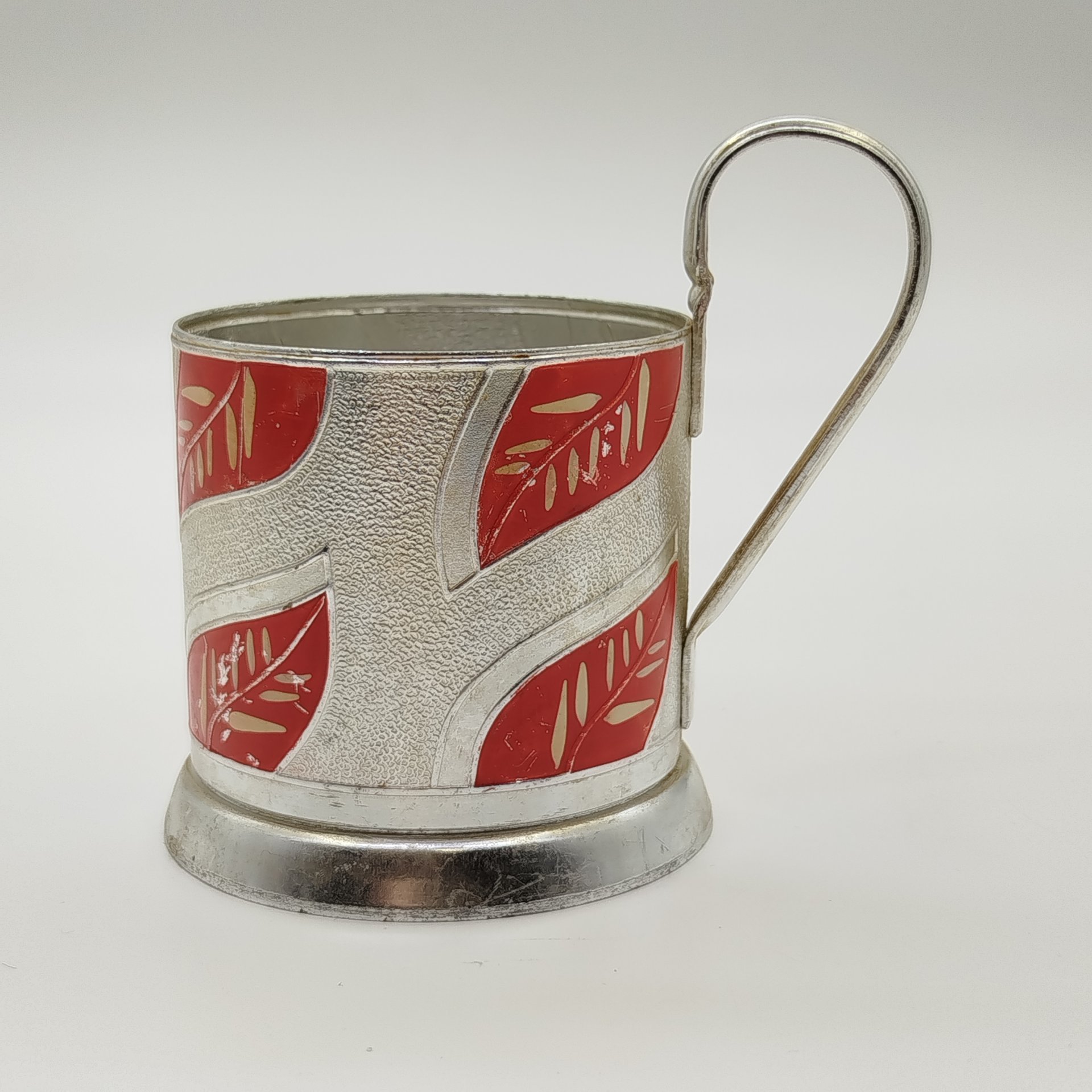 Подстаканник "Красные листья", алюминий, роспись, Казаковский завод художественных изделий (КХИ), СССР, 1960-1970 гг.