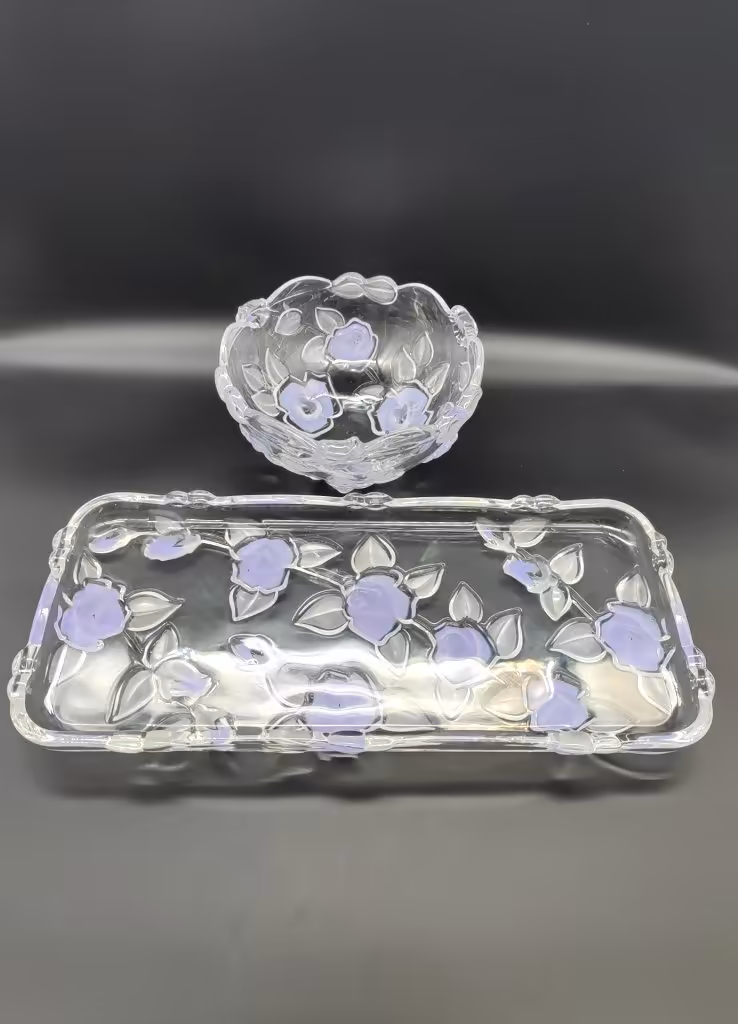 Набор для сервировки из 2 предметов  (салатник (конфетница), блюдо квадратной формы), редкого лавандового цвета, Walther Glas
