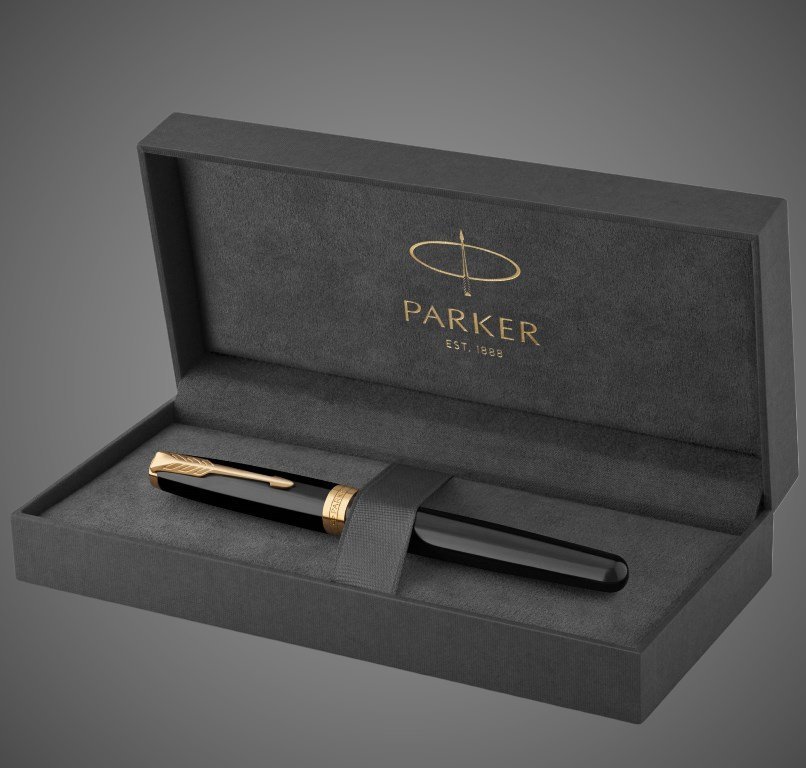 Ручка-роллер Parker Sonnet Black Lacquer GT, стержень: F, цвет чернил: black, в подарочной упаковке