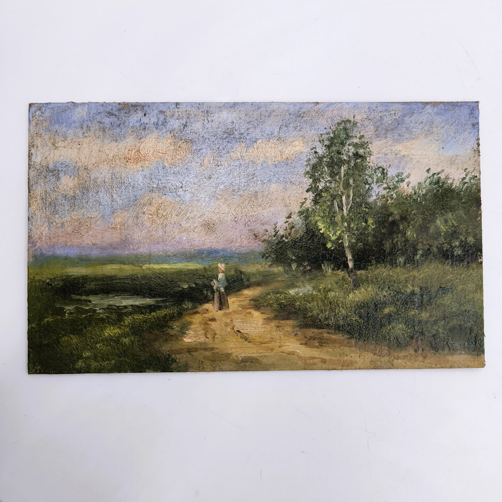 Этюд "Летний пейзаж с дорогой", картон, масло