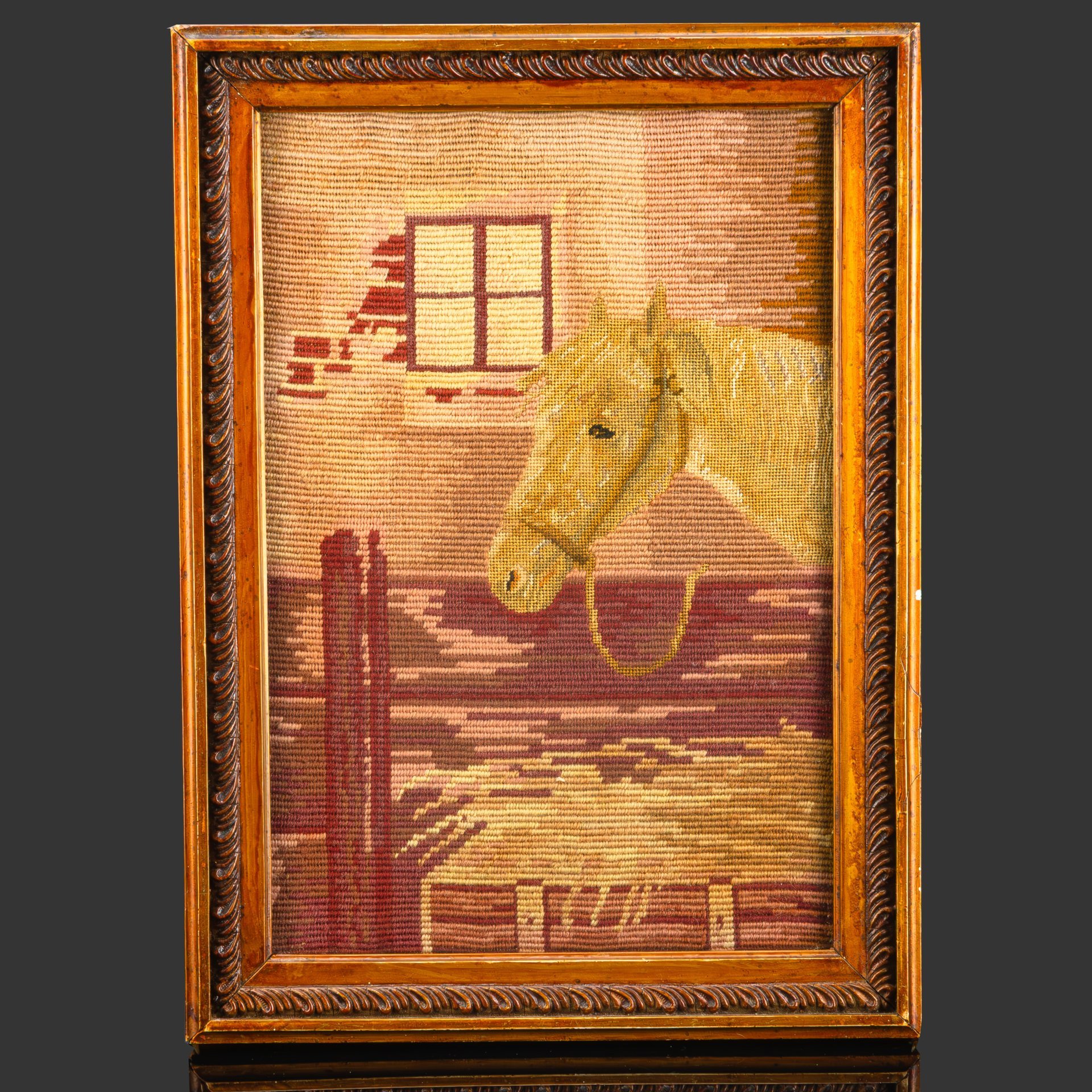 Картина в раме "Голова лошади", ткань, вышивка, СССР, 1970-1990 гг.