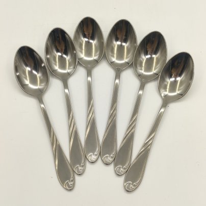 Набор из 6-ти чайных ложек, украшенных растительным декором, нержавеющая сталь, Павловский завод художественных металлоизделий им. С.М. Кирова