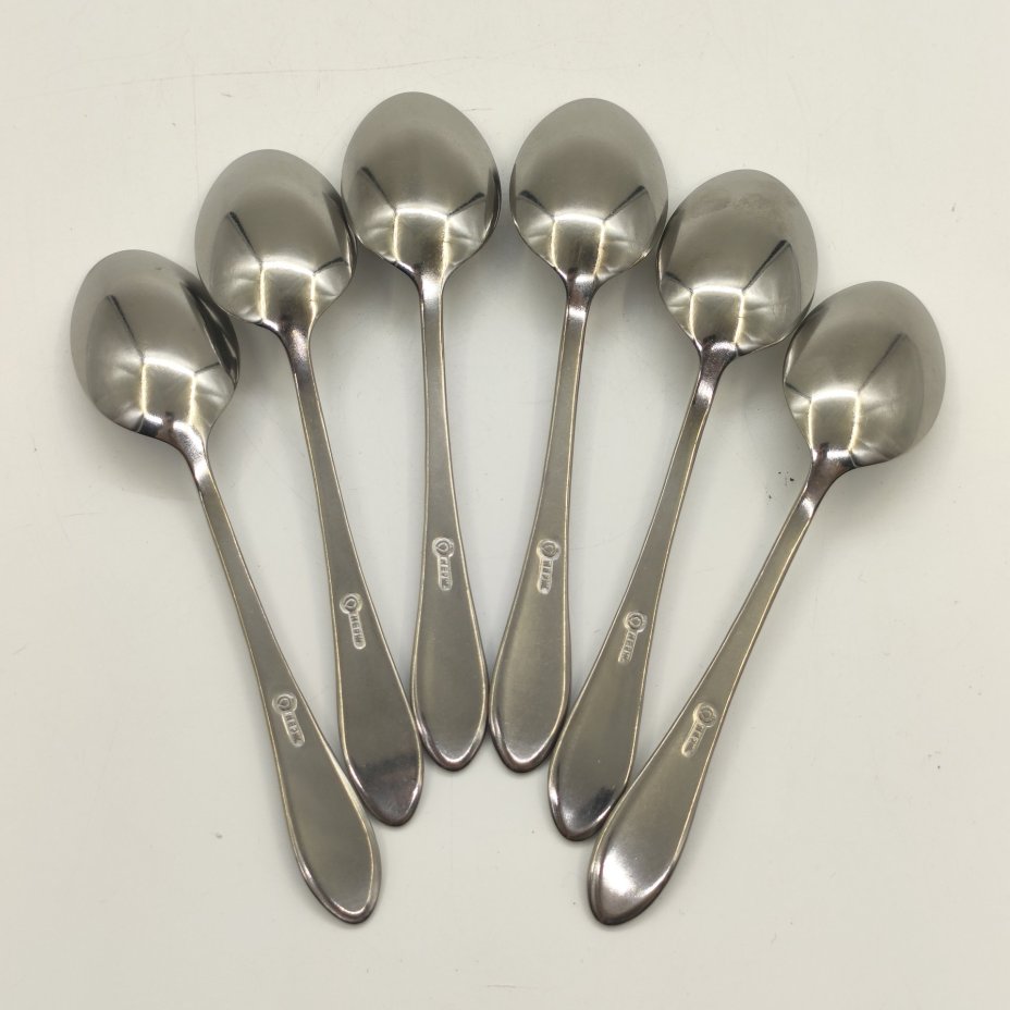 Набор из 6-ти чайных ложек, украшенных растительным декором, нержавеющая сталь, Павловский завод художественных металлоизделий им. С.М. Кирова