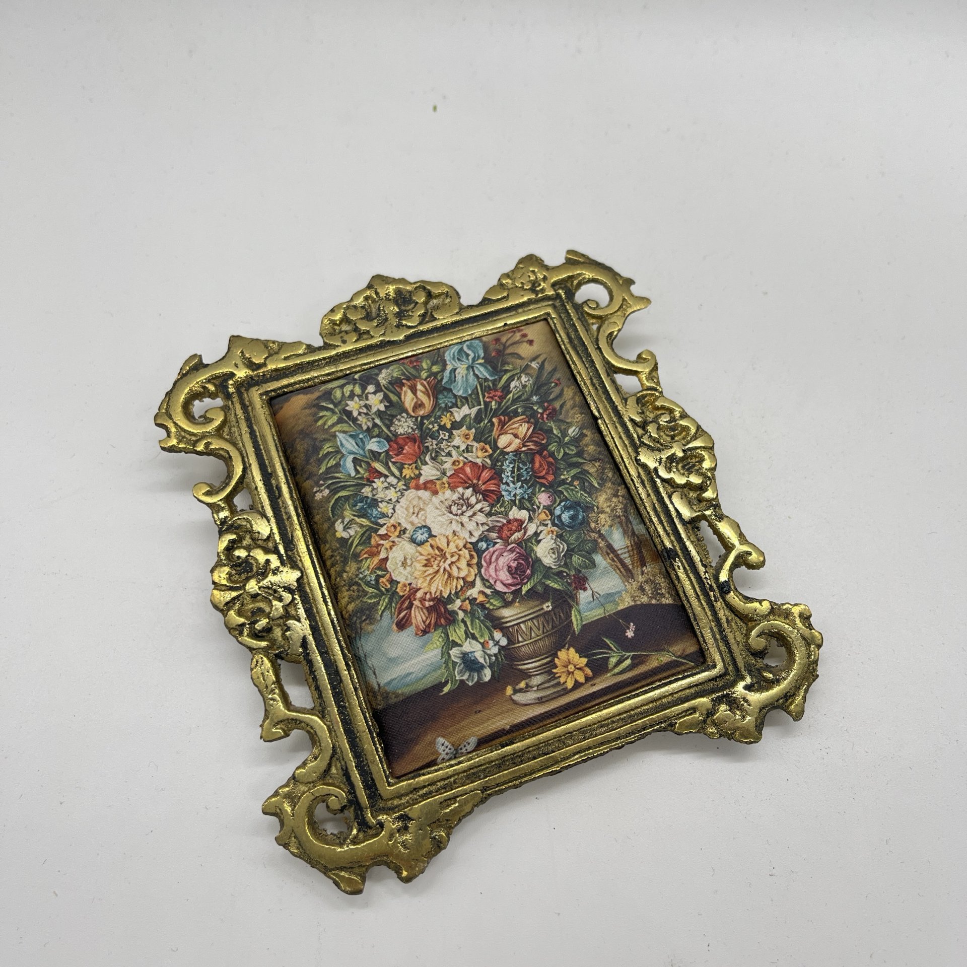 Панно настенное с изображением букета, латунь, ткань, картон, шелкография, патинирование, Западная Европа, 1970-1980 гг.