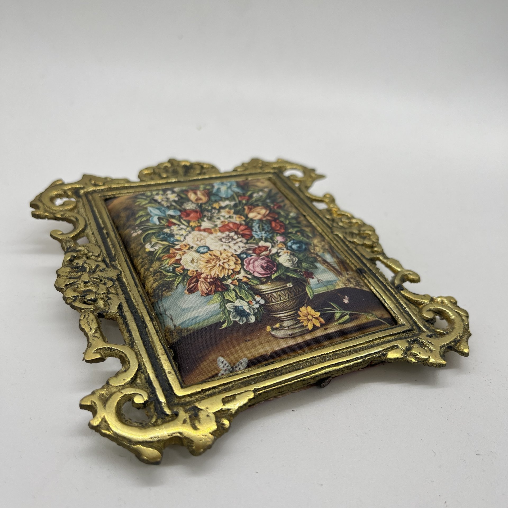 Панно настенное с изображением букета, латунь, ткань, картон, шелкография, патинирование, Западная Европа, 1970-1980 гг.