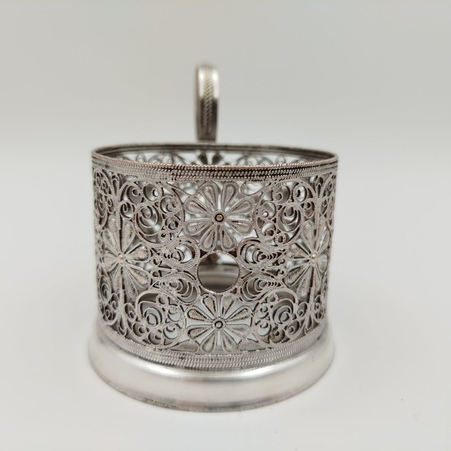 Подстаканник ажурный, мельхиор (медь-никель), скань, Красносельский ювелирный завод, СССР, 1960-1990 гг., Красносельский ювелирный завод