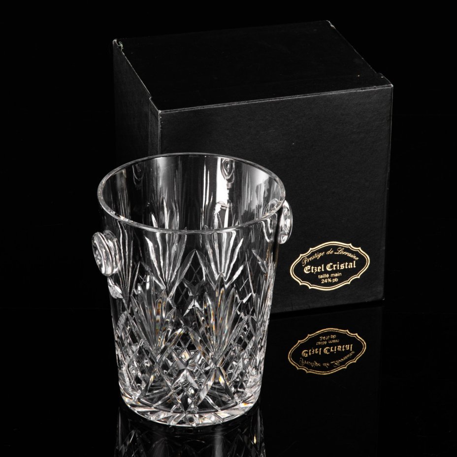 Ведро для льда и шампанского, в коробке, с сертификатом, Etzel Cristal de Lorraine, хрусталь, алмазная грань, Франция, 1950-1980 гг.