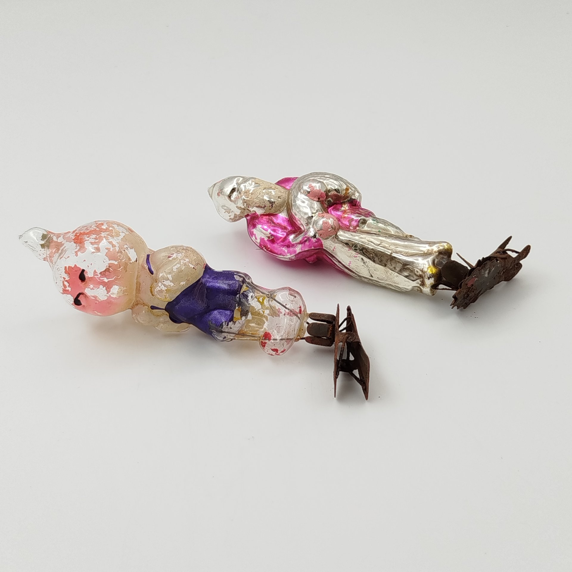 Набор винтажных ёлочных игрушек "Старик с неводом" из "Сказки о золотой рыбке" и "Чиполлино", стекло, металл, роспись, СССР, 1950-1960 гг.