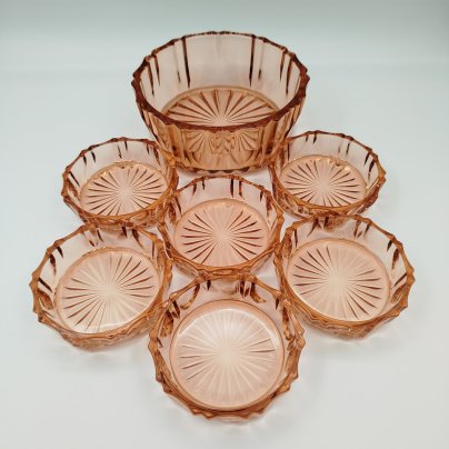 Набор для подачи варенья карамельного оттенка на 6 персон, цветное стекло, СССР, 1970-1990 гг.